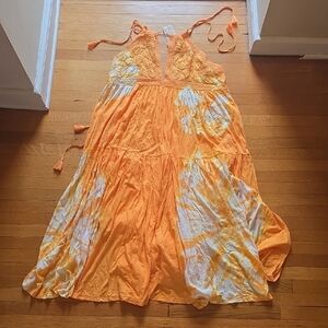 NWOT, Free People, Palm Beach, Orange, Tie Dye, Maxi Dress, Women's S
